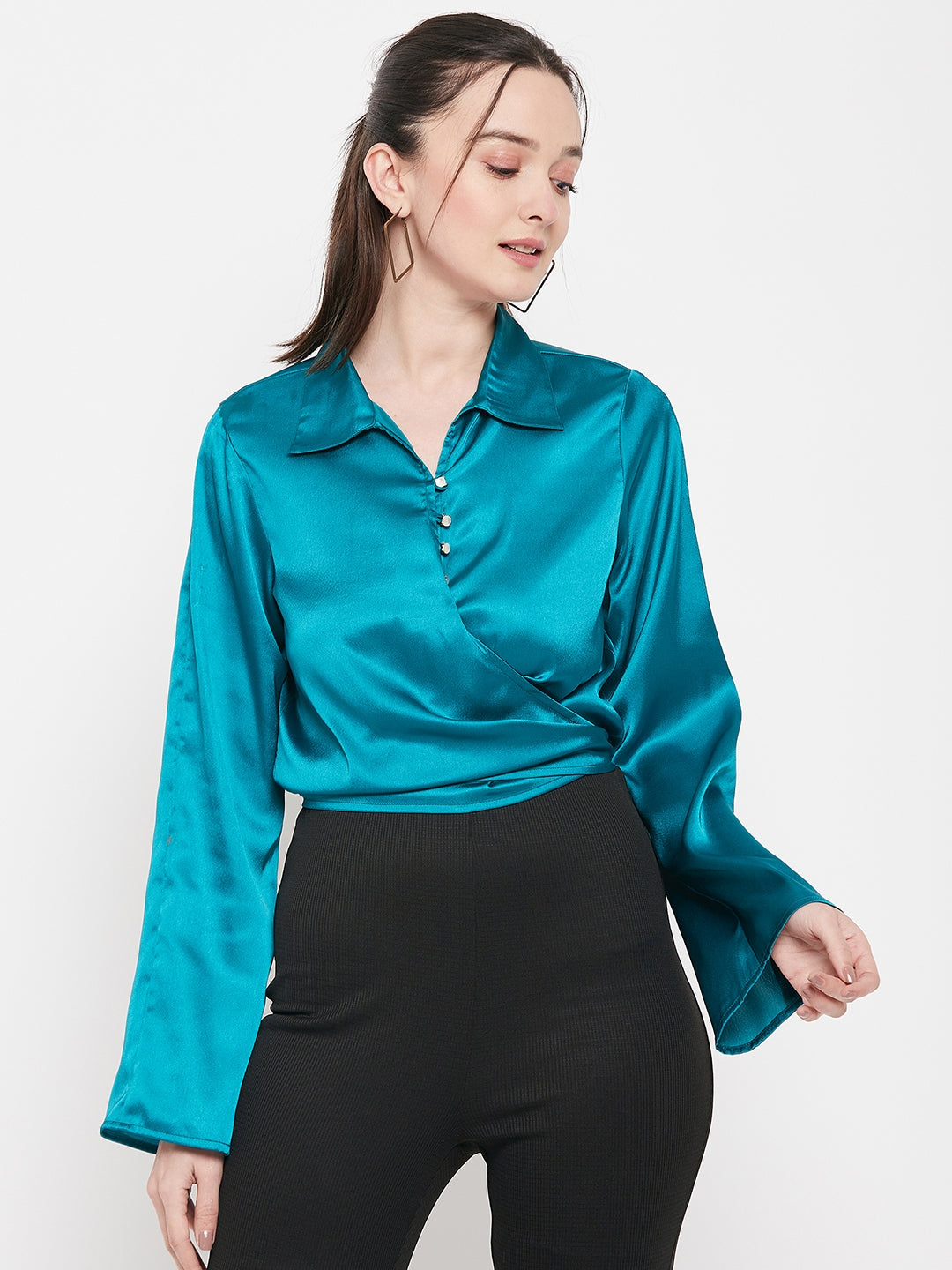 Camla Barcelona Green Satin Top For Women
