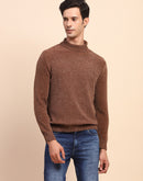 Camla Barcelona Brown Mock Neck Full Sleeve Sweater
