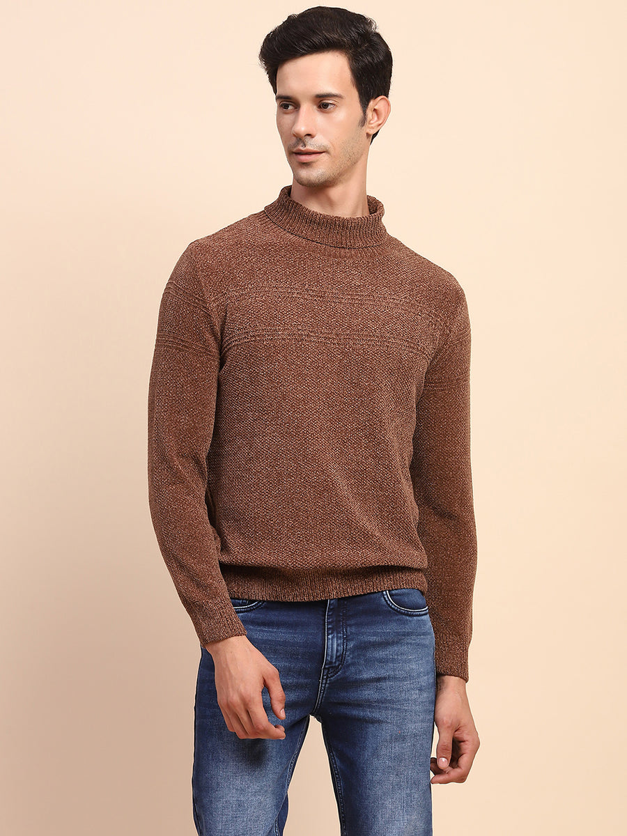 Camla Barcelona Brown Mock Neck Full Sleeve Sweater