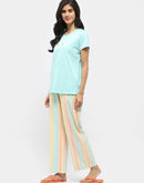 Msecret Typography T-shirt with Striped Pajama Blue Night Suit