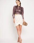 Camla Barcelona Keyhole Neck Metallic Brown Crop Top