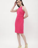Madame Solid Hot Pink Halter Neck Bodycon Dress