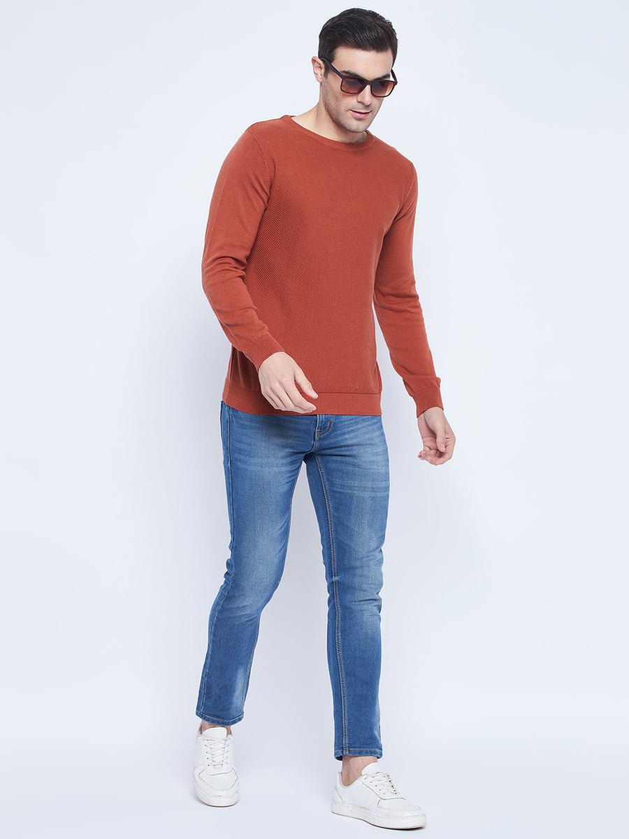 Camla Barcelona Crew Neck Blush Orange Sweater For Men