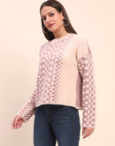 Camla Barcelona Nylon Blend Self Design Peach Sweater