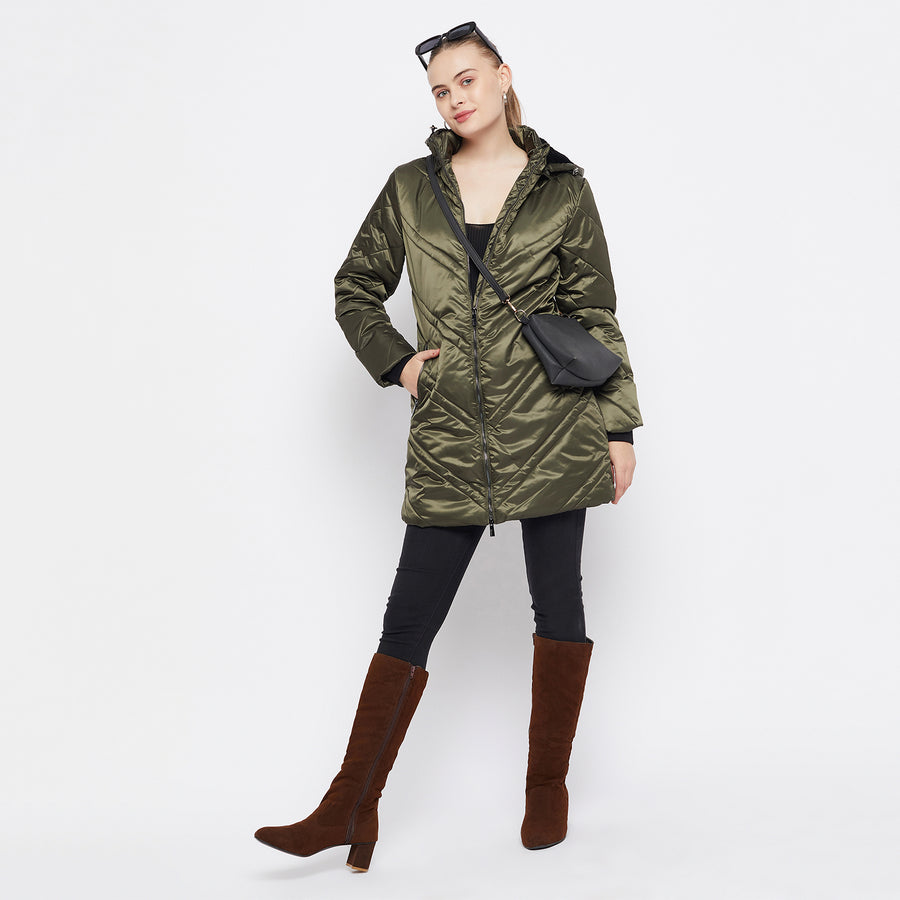 Camla Barcelona Quilted Olive Green Longline Jacket