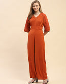 Camla Barcelona Solid Orange V-Neck Jumpsuit