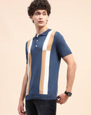 Camla Barcelona Colour Blocked Navy Blue Polo Neck T-Shirt