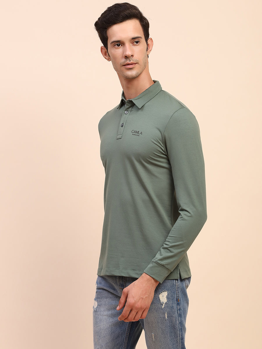 Camla Barcelona Polo Neck Full Sleeve Green Tshirt