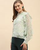 Camla Barcelona Ruffle Detailed White Floral Top