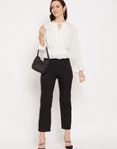 Camla Barcelona Necktie Ruffle Detail White Top