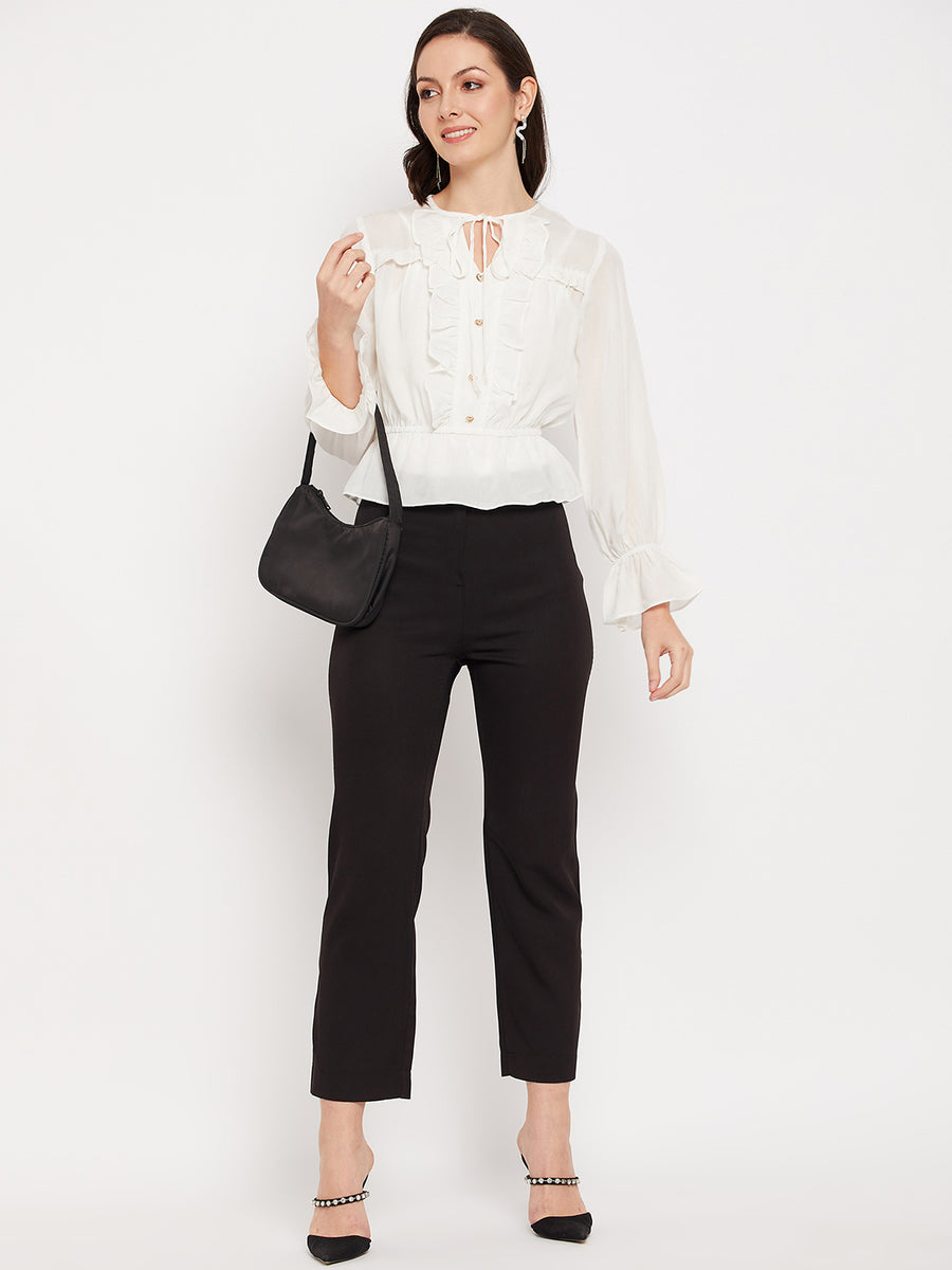 Camla Barcelona White Knot Detailed Bishop Sleeves Top