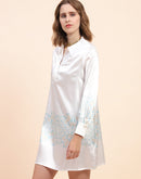 Camla Barcelona Printed Hem & Sleeve Off-White Dress