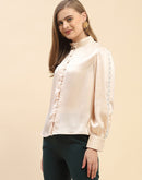 Camla Barcelona Embellished Beige Satin Top