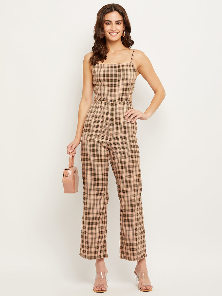 Camla Barcelona Women Beige Cut Out Spaghetti Strap Jumpsuit