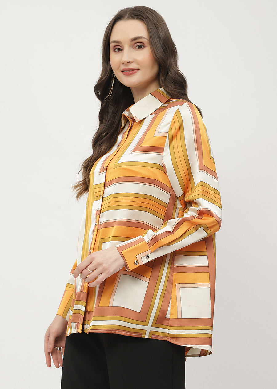 Madame Geometric Print Orange Regular Shirt