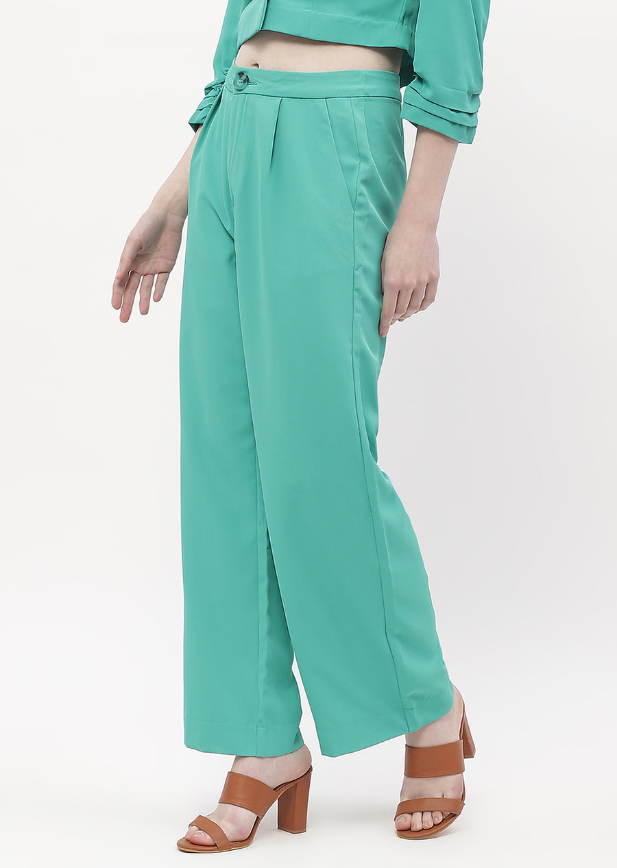 Madame Front Pleated Jade Green Straight Fit Trousers