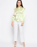 Camla Barcelona Lime Green Satin Smocked Shirt