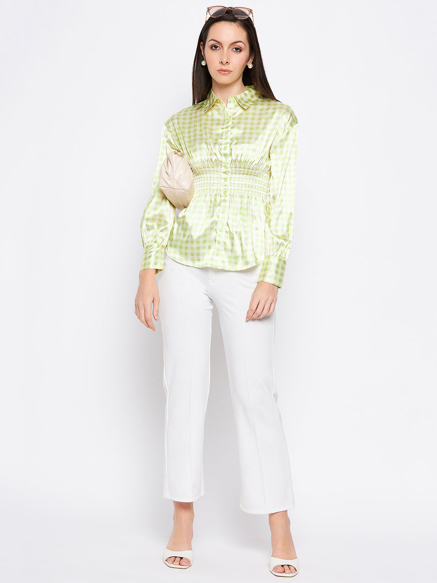 Camla Barcelona Lime Green Satin Smocked Shirt