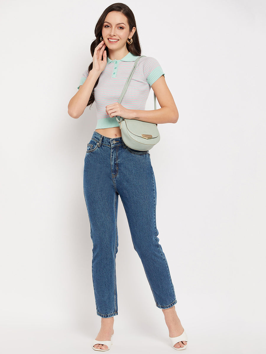 Camla Barcelona Peach Spread Collar Crop Top