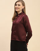 Camla Barcelona Solid Maroon Satin Shirt
