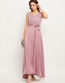 Madame Pink Embellished Belted Fit-Flare Dress