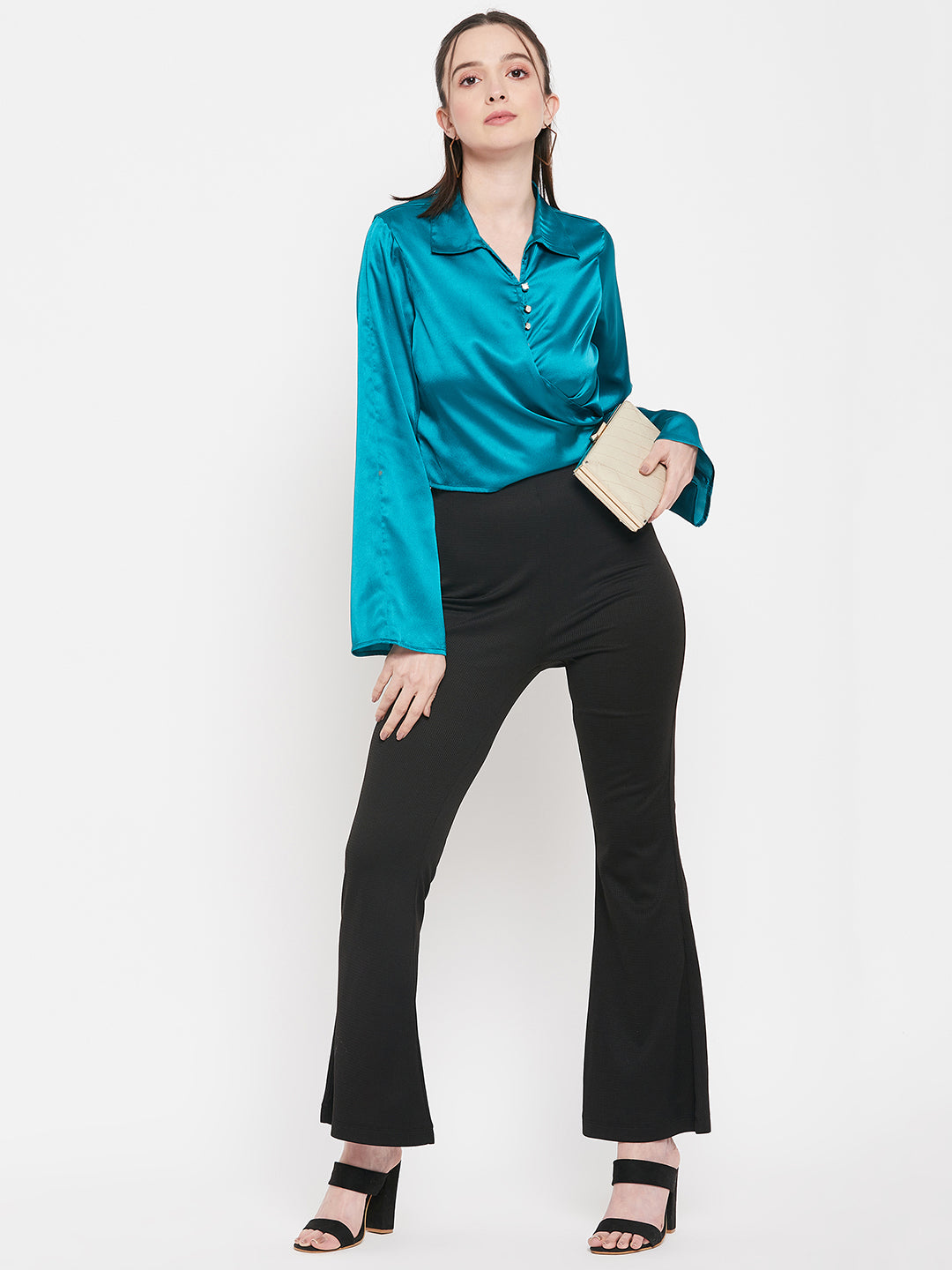 Camla Barcelona Green Satin Top For Women