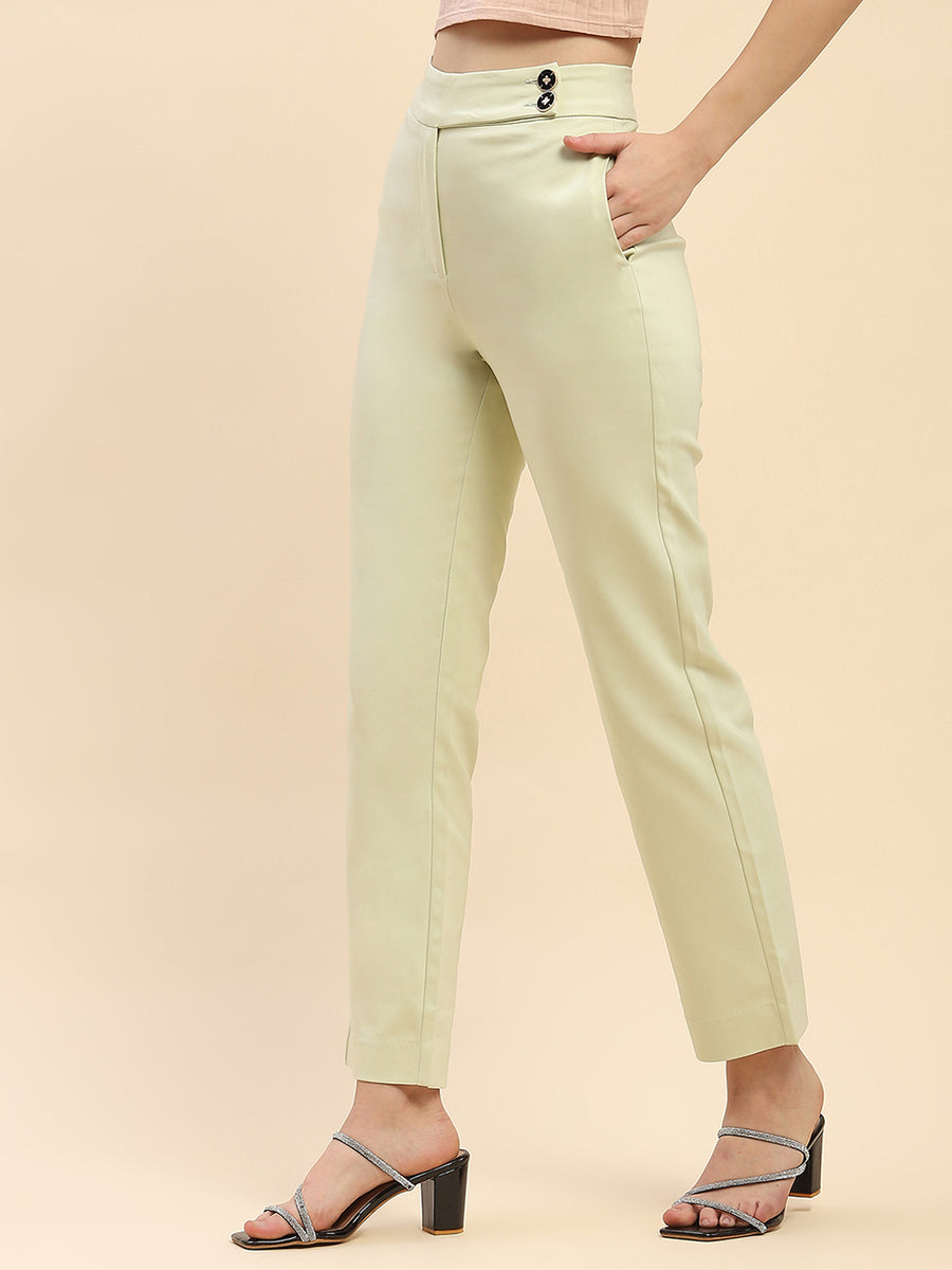 Camla Barcelona Solid Mint Green Straight Fit Trouser