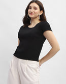 Madame Solid Black Knit Top