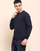 Camla Barcelona Cotton Solid Navy Blue Sweatshirt