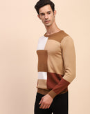Camla Barcelona Colourblock Crew Neck Fawn Sweater