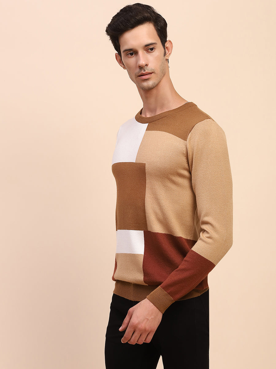 Camla Barcelona Colourblock Crew Neck Fawn Sweater