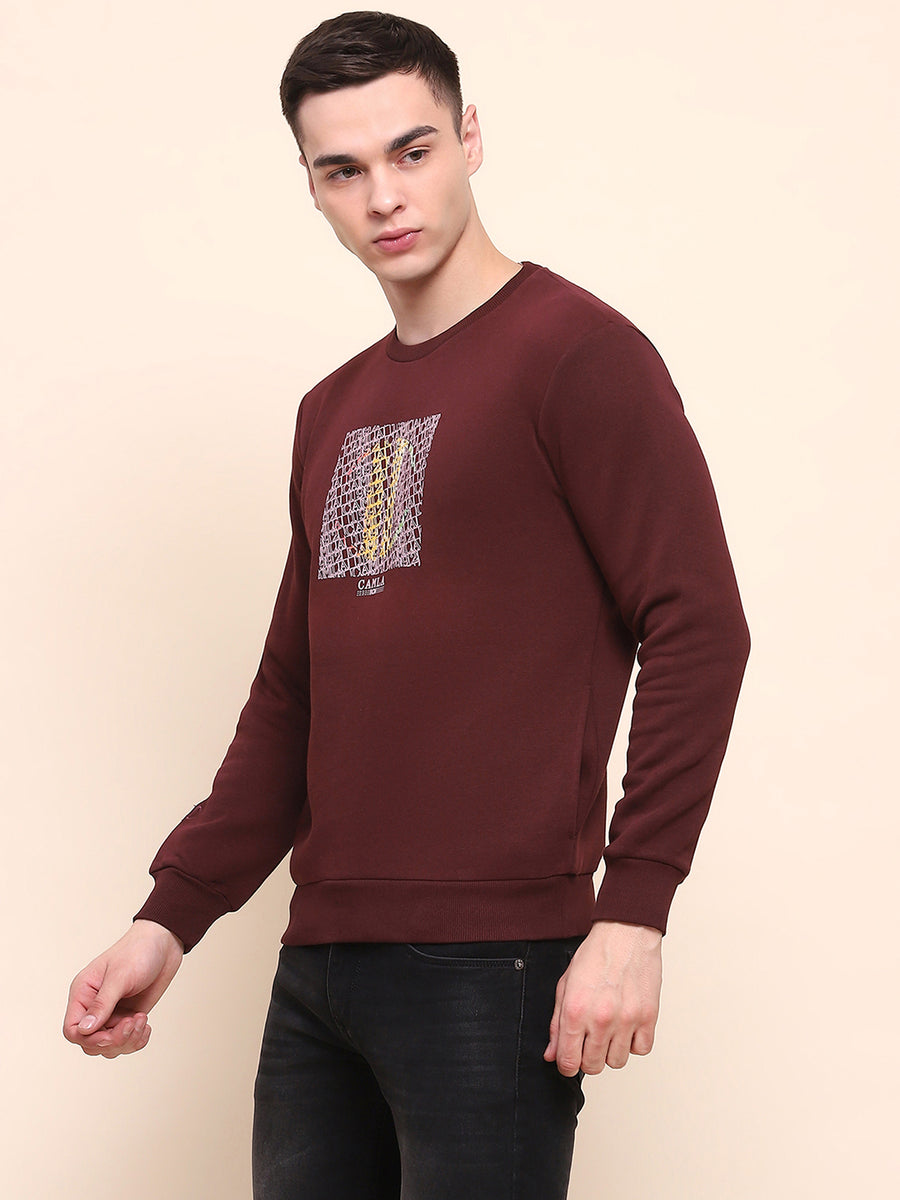Camla Barcelona Graphic Print Wine Red Cotton Sweatshirt