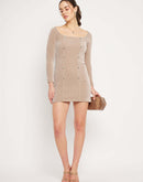Camla Barcelona U-Neck Beige Corduroy Bodyon Dress
