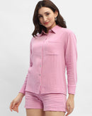 Madame Pink Crepe Regular Shirt
