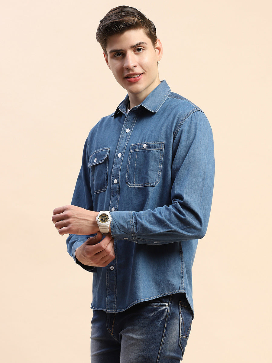 Camla Barcelona Solid Dark Blue Shirt