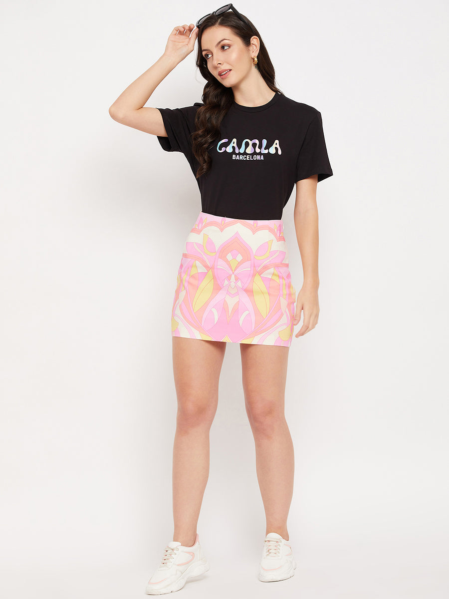 Camla Barcelona Multicoloured Abstract Print Pencil Mini Skirt