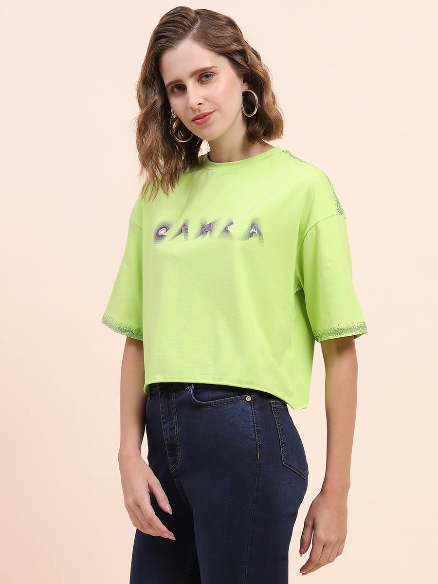 Camla Barelona Logo Print Neon Green T-Shirt