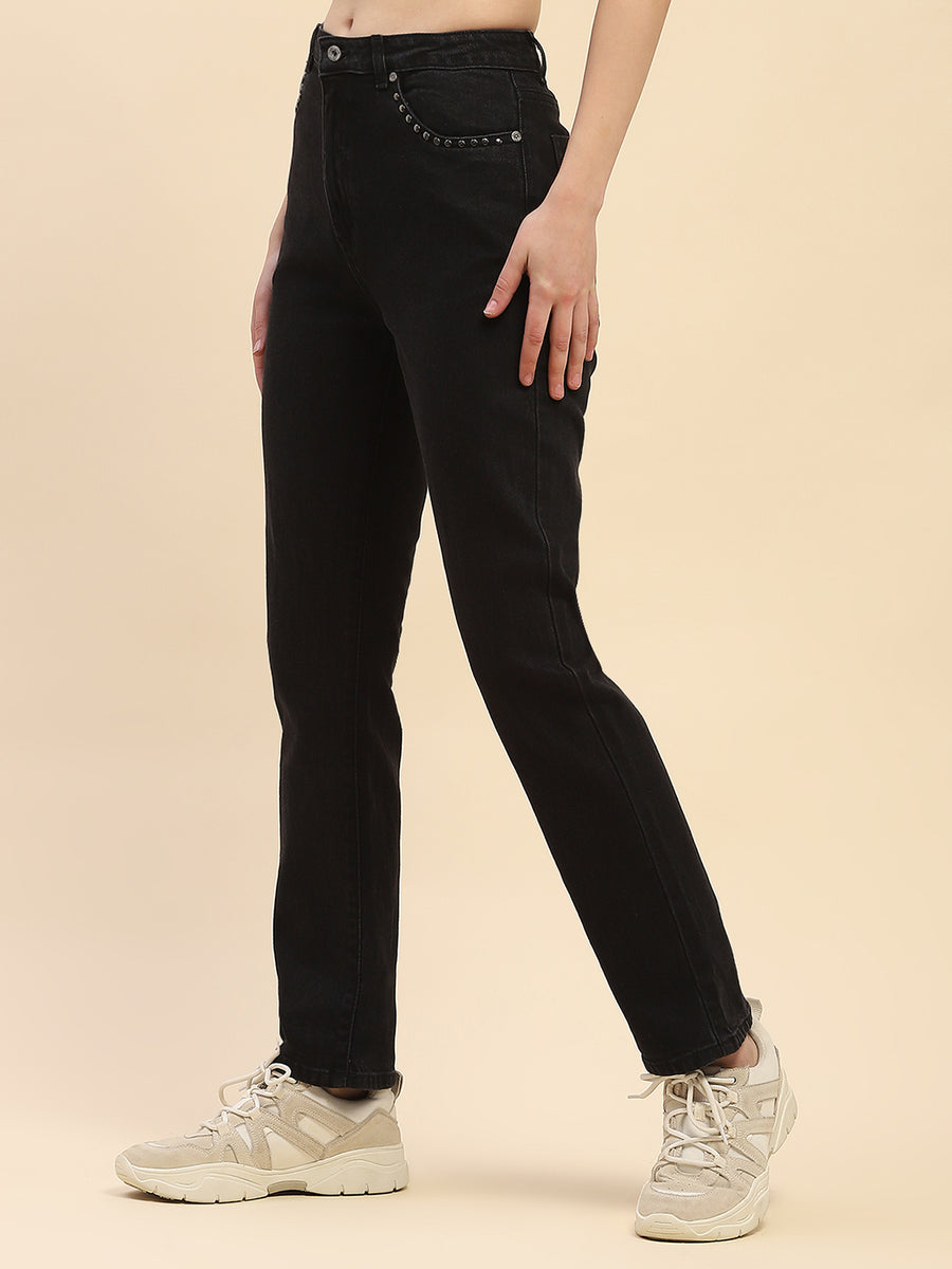 Camla Barcelona Embellished Black Straight Fit Jeans