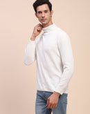 Camla Barcelona White Mock Neck Full Sleeve Sweater
