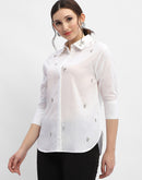 Madame Rhinestone Embellished White Regular Shirt