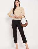 Camla Barcelona Mustard Cuffed  Sleeves Lacework Top