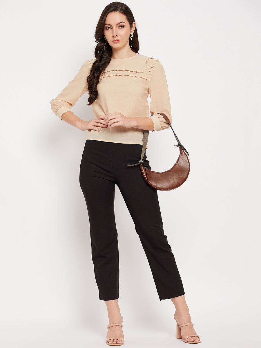 Camla Barcelona Mustard Cuffed  Sleeves Lacework Top