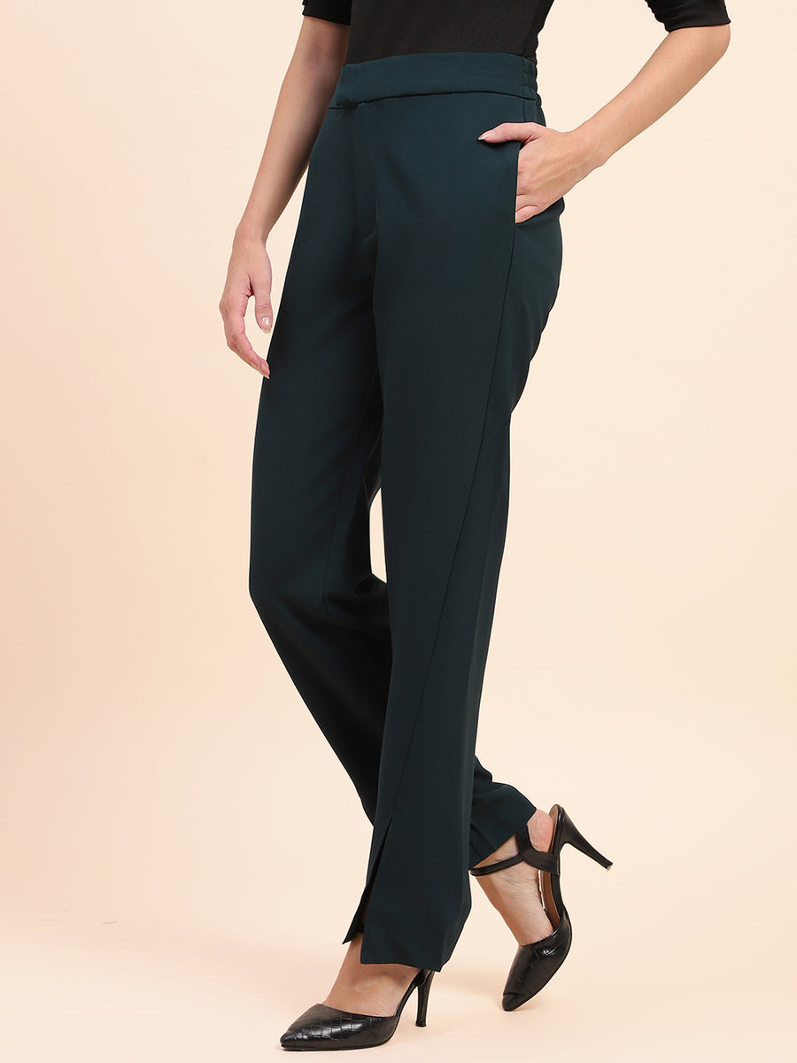 Camla Barcelona Side Slit Salem Blue Straight Fit Trousers