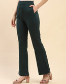 Camla Barcelona Solid Emerald Green Flared Trouser