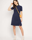 Camla Barcelona Button Detailing Navy Blue Slit Dress