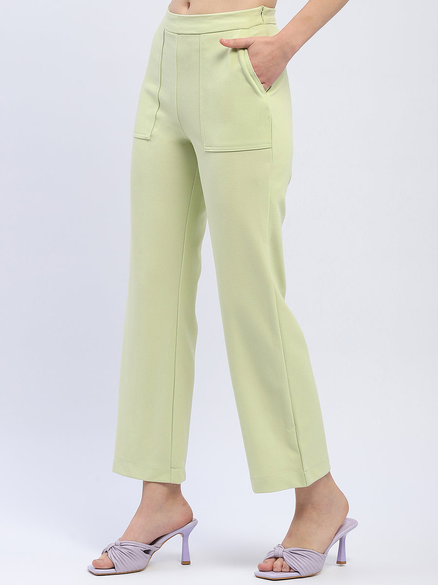 Madame Solid Lemon Green Straight Fit Trouser