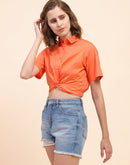 Camla Barcelona Knotted Coral Crop Shirt