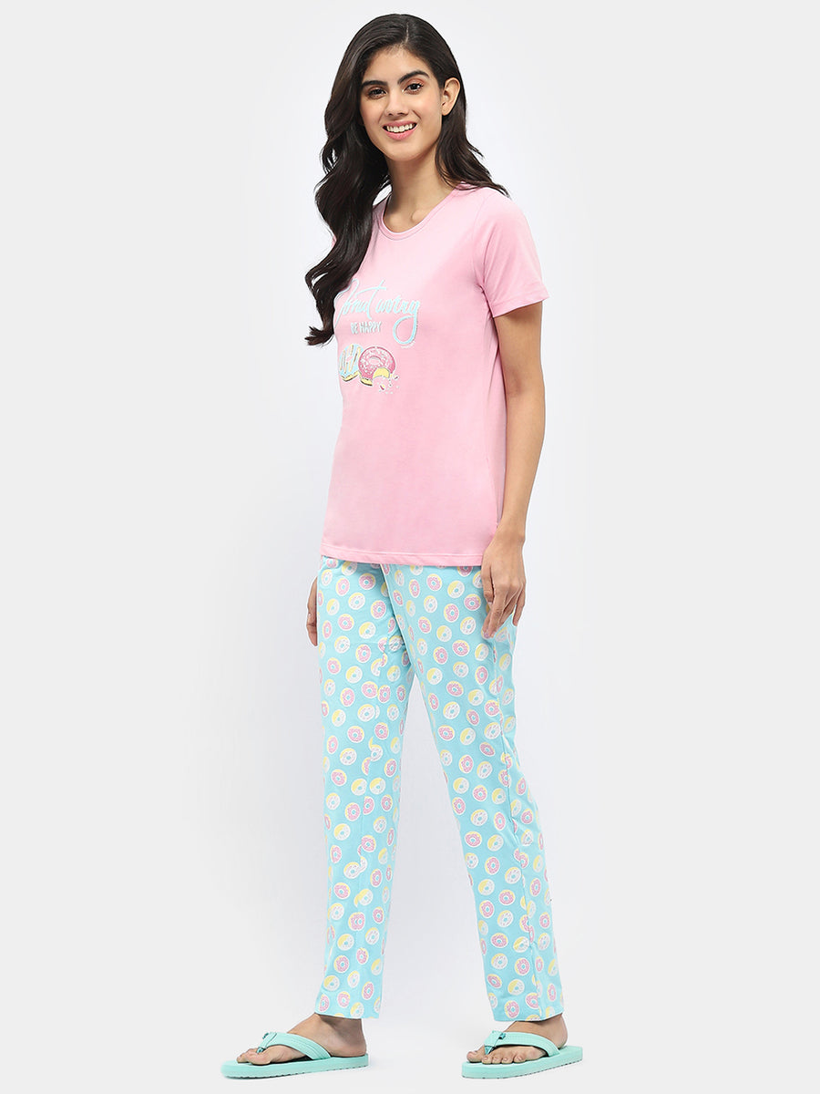 Msecret Graphic Print Pink and Blue Night Suit