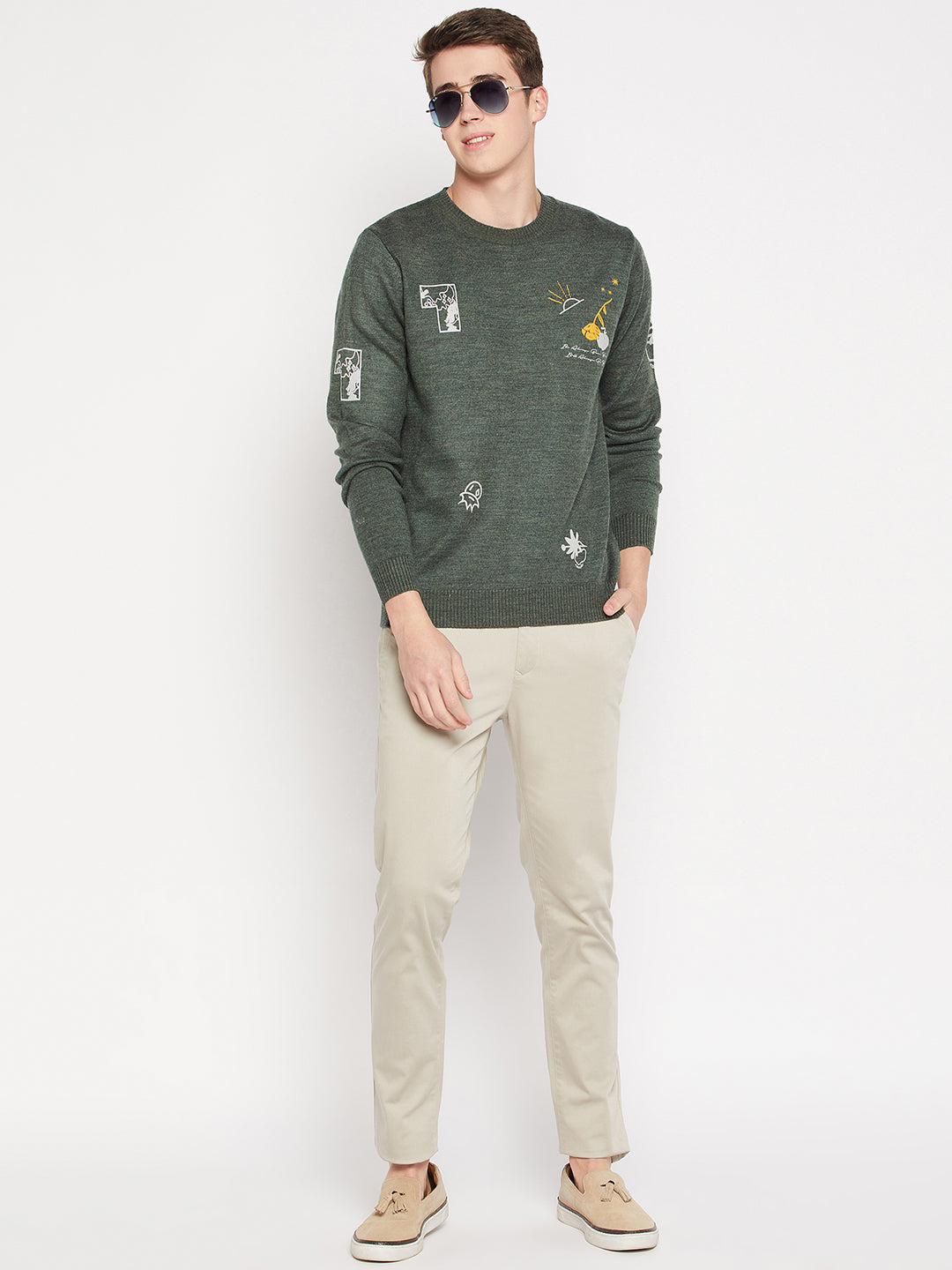 Camla Barcelona Bottle Green Sweater For Men