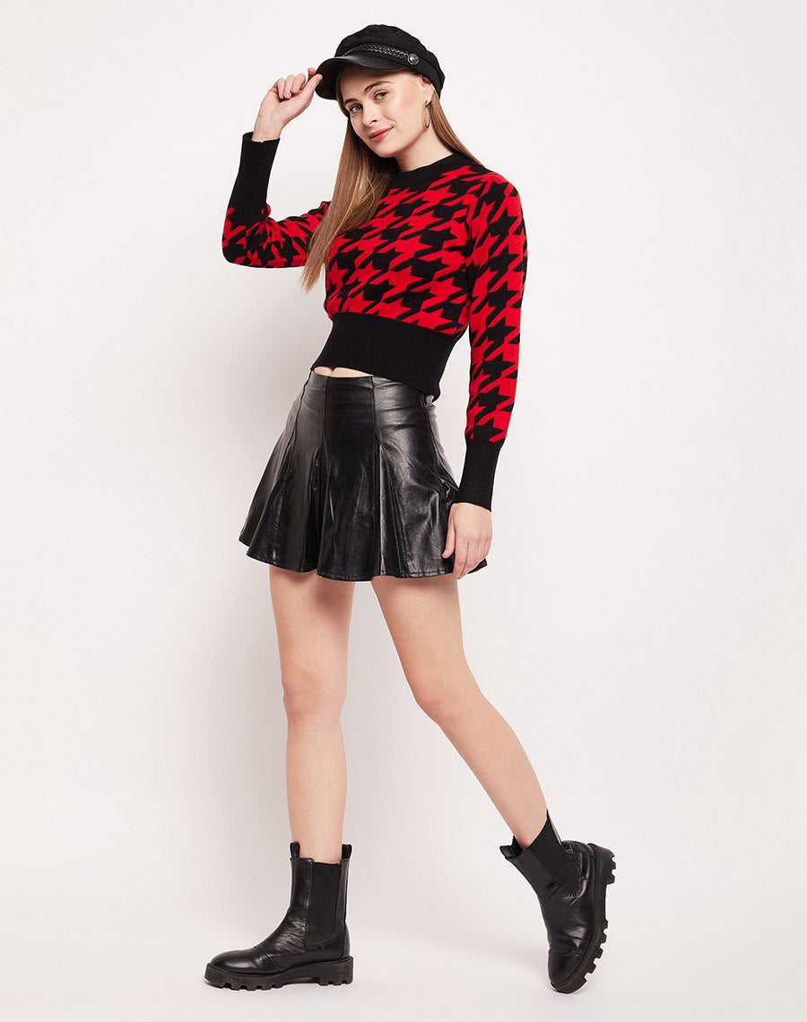 Camla Barcelona Geometric Print Red Crop Sweater